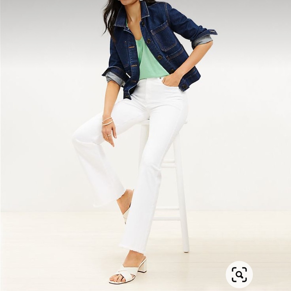 Frayed High Rise Slim Flare Jeans In White